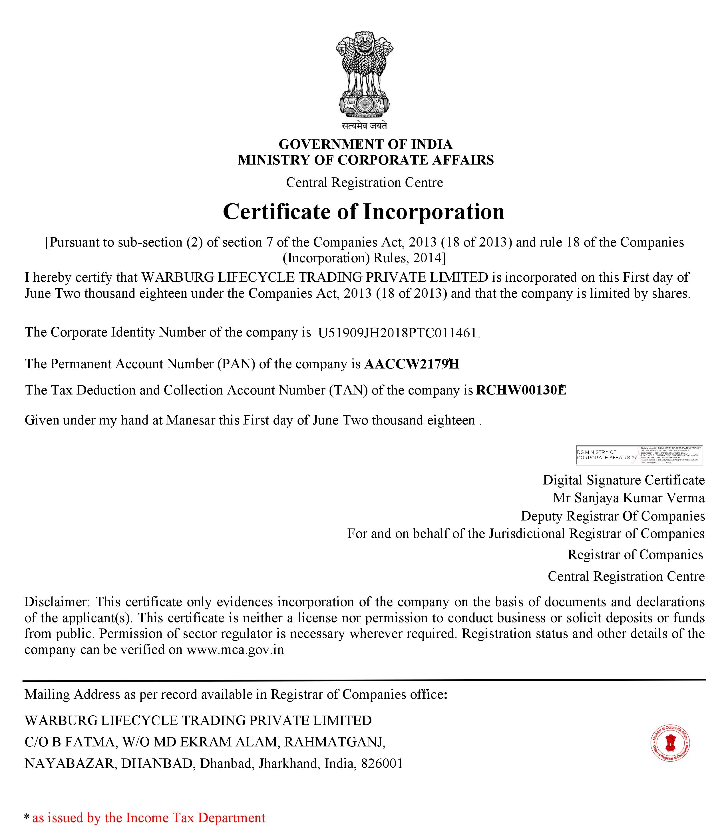 CERTIFICATE